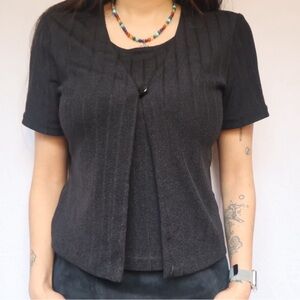 Vintage Black Ribbed Cardigan Style Top